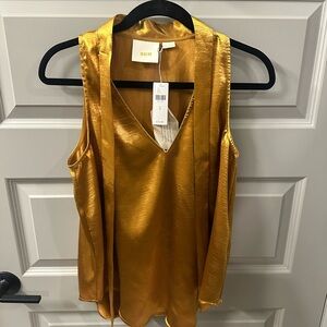 Maeve Gold Satin V-Neck Blouse